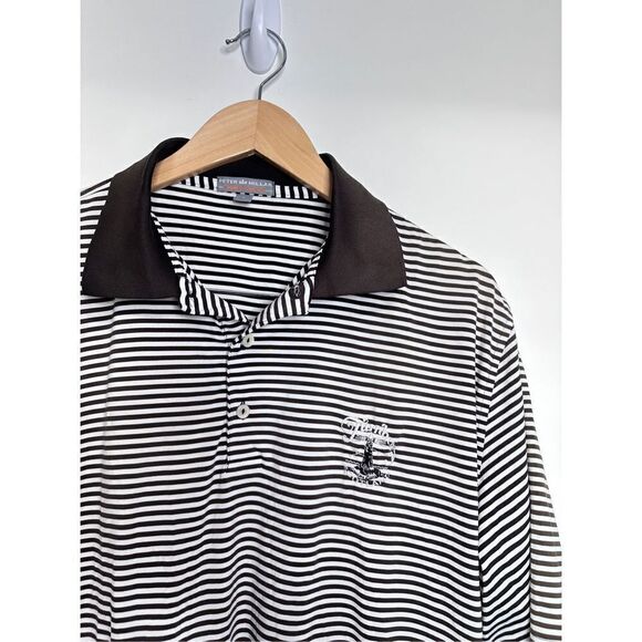 Peter Millar Summer Comfort Shirt Mens Large Striped Polo Brown/White - Picture 2 of 9
